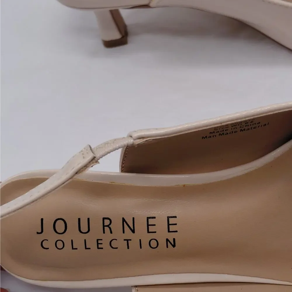 Journee Collection Womens Slingback Pumps Size 6.5 Wide Nude Patent Kitten Heels